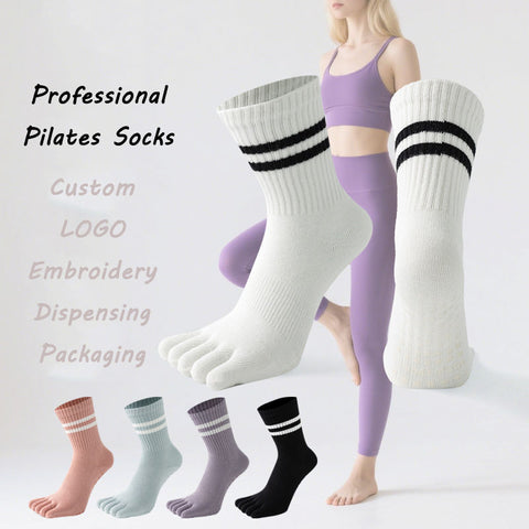 Personalized OEM ODM Dispensing Elastic Compression Pilates Toe Socks Non Slip Fitness Yoga Custom Crew Socks Women