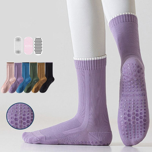 Personalized Rib Cuff Dispensing Anti Slip Pilates Yoga Grippy Socks Pressure Knitted Sports Socks for Women