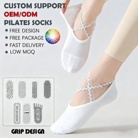 Personalized OEM ODM Elastic Ropes Anti Slip Ankle No Show Yoga Socks Custom Breathable Indoor Sports Lace Pilates Socks Custom