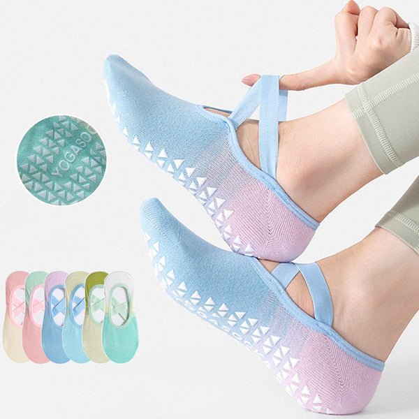 Fashion Anti Slip Elastic Ropes Ankle Yoga Pilates Socks Custom Gradient Breathable Indoor Sport Socks with Custom Logo