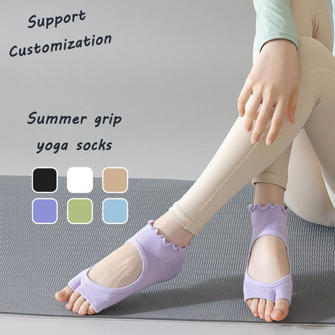 Custom Professional Cotton Anti Slip Grip Sports Socks Solid Lace Backless Yoga Socks for Women