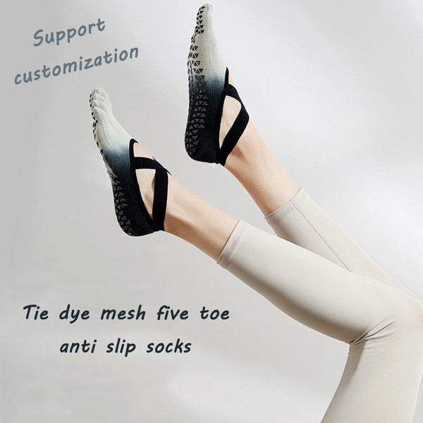 Personalized Gradient Strap Backless Grip Yoga Socks Professional Non-slip Five Toe Pilates Socks for Women