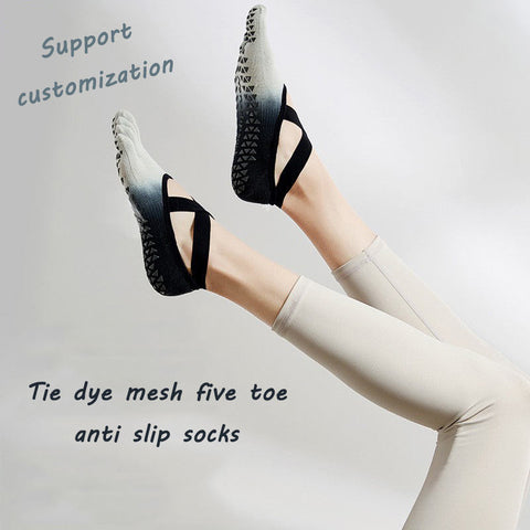 Personalized Gradient Strap Backless Grip Yoga Socks Professional Non-slip Five Toe Pilates Socks for Women