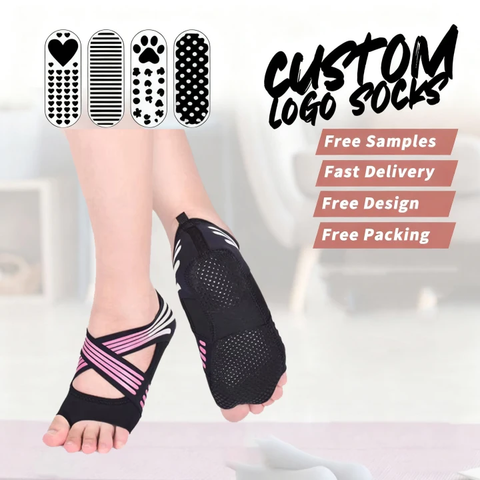 New Designer Women's Indoor Toeless Anti-slip Dance Yoga Socks Grip Five Toe Gym Pilates Ballet Socks Custom