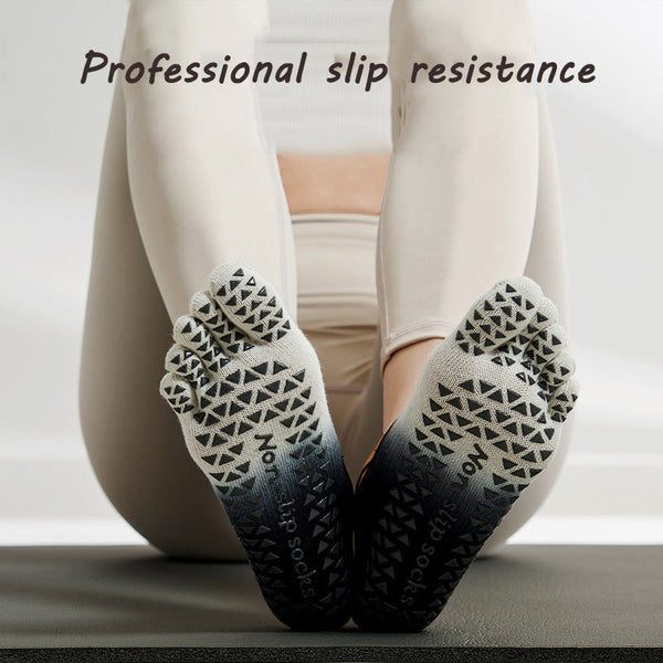 Personalized Gradient Strap Backless Grip Yoga Socks Professional Non-slip Five Toe Pilates Socks for Women