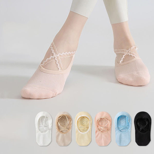 Personalized OEM ODM Elastic Ropes Anti Slip Ankle No Show Yoga Socks Custom Breathable Indoor Sports Lace Pilates Socks Custom