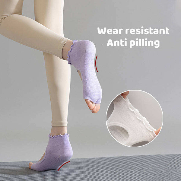 Custom Professional Cotton Anti Slip Grip Sports Socks Solid Lace Backless Yoga Socks for Women