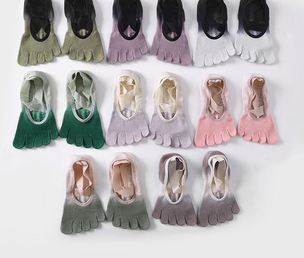 Personalized Gradient Strap Backless Grip Yoga Socks Professional Non-slip Five Toe Pilates Socks for Women