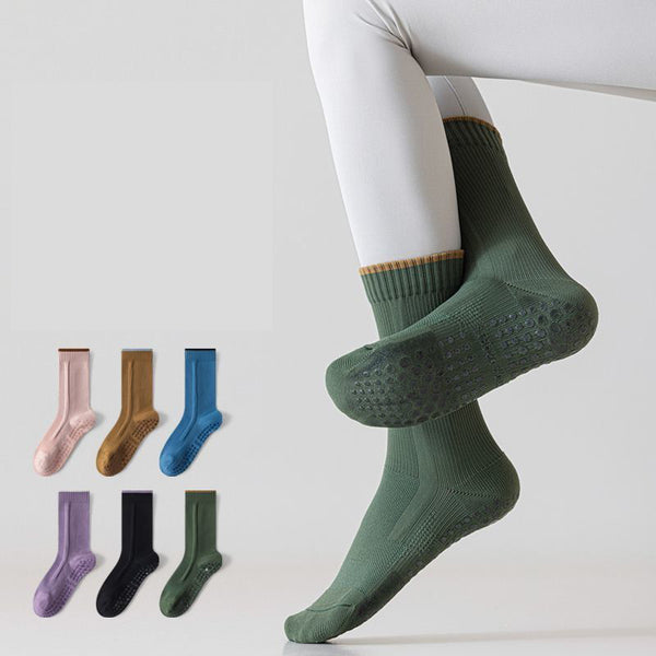 Personalized Rib Cuff Dispensing Anti Slip Pilates Yoga Grippy Socks Pressure Knitted Sports Socks for Women