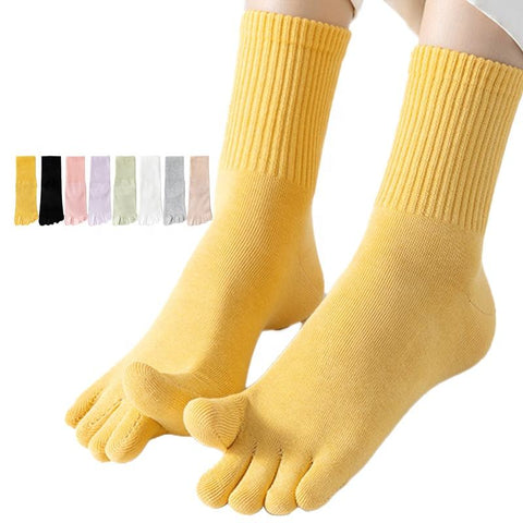 Wholesale 4 Pairs Plain 5 Toe Separator Socks Sets Anti Odor Cotton Crew Socks With Fingers for Women