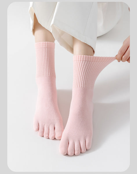 Wholesale 4 Pairs Plain 5 Toe Separator Socks Sets Anti Odor Cotton Crew Socks With Fingers for Women