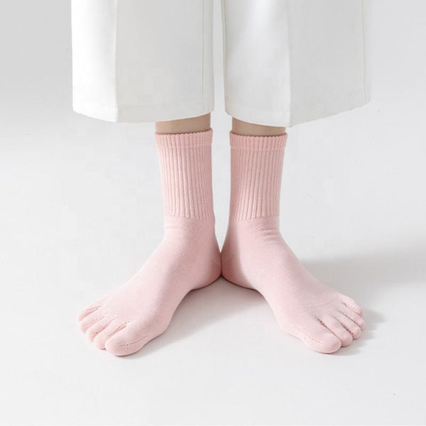 Wholesale 4 Pairs Plain 5 Toe Separator Socks Sets Anti Odor Cotton Crew Socks With Fingers for Women