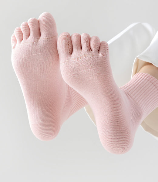 Wholesale 4 Pairs Plain 5 Toe Separator Socks Sets Anti Odor Cotton Crew Socks With Fingers for Women