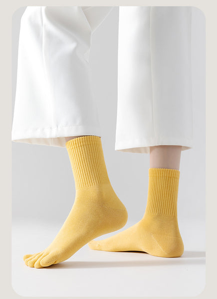 Wholesale 4 Pairs Plain 5 Toe Separator Socks Sets Anti Odor Cotton Crew Socks With Fingers for Women