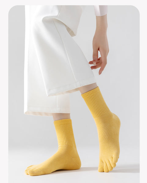 Wholesale 4 Pairs Plain 5 Toe Separator Socks Sets Anti Odor Cotton Crew Socks With Fingers for Women
