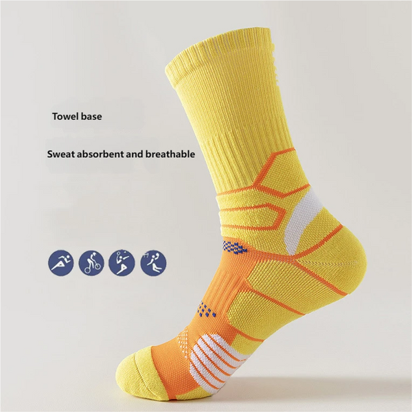 Professional Men's Women's Sports Socks for Running Basketball Sweat-Absorbent Deodorant Cotton Towel for Autumn Winter Crew