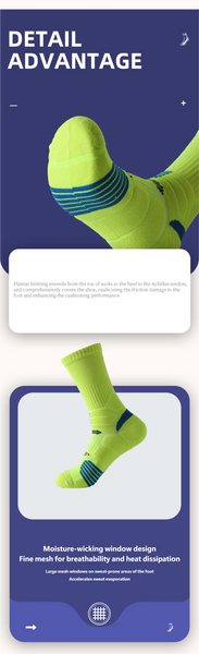 Professional Men's Women's Sports Socks for Running Basketball Sweat-Absorbent Deodorant Cotton Towel for Autumn Winter Crew