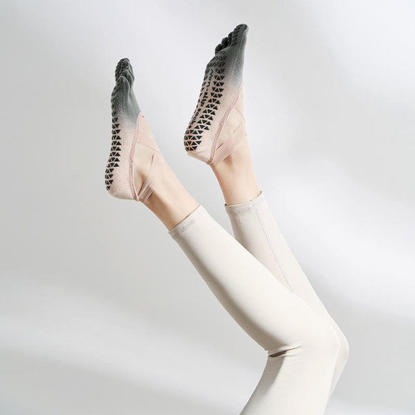 Personalized Gradient Strap Backless Grip Yoga Socks Professional Non-slip Five Toe Pilates Socks for Women