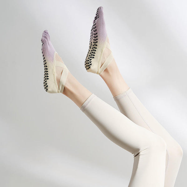 Personalized Gradient Strap Backless Grip Yoga Socks Professional Non-slip Five Toe Pilates Socks for Women