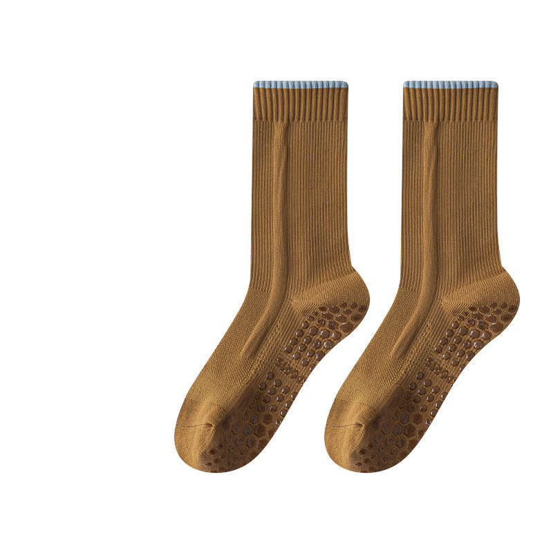 Personalized Rib Cuff Dispensing Anti Slip Pilates Yoga Grippy Socks Pressure Knitted Sports Socks for Women