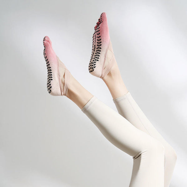 Personalized Gradient Strap Backless Grip Yoga Socks Professional Non-slip Five Toe Pilates Socks for Women