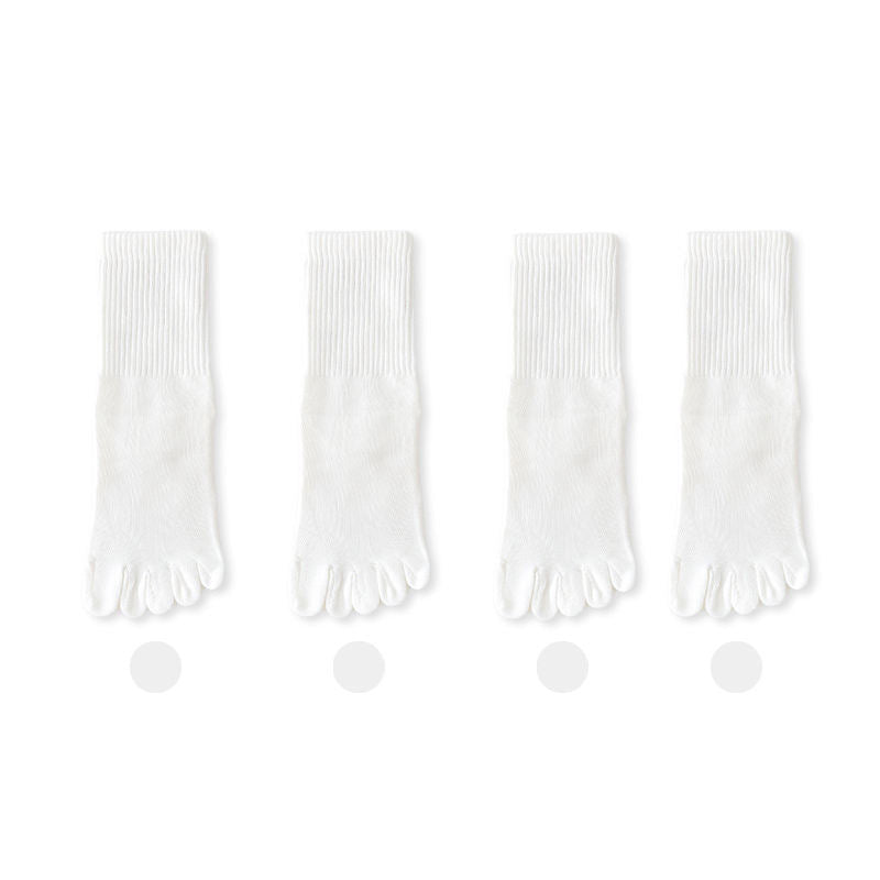 Wholesale 4 Pairs Plain 5 Toe Separator Socks Sets Anti Odor Cotton Crew Socks With Fingers for Women