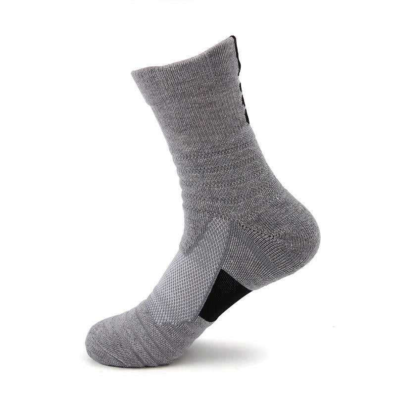 Wholesale Black Grey High Custom Logo Thin Crew Winter Summer Outdoor Sport Gym Running Basketball Socks Men Terry Cushion Socks