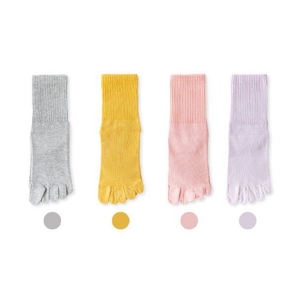 Wholesale 4 Pairs Plain 5 Toe Separator Socks Sets Anti Odor Cotton Crew Socks With Fingers for Women
