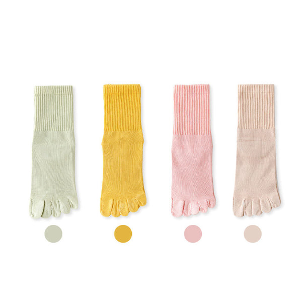 Wholesale 4 Pairs Plain 5 Toe Separator Socks Sets Anti Odor Cotton Crew Socks With Fingers for Women