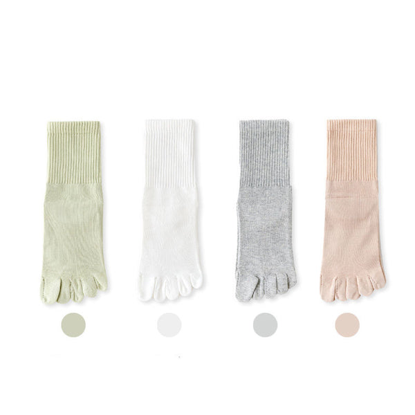 Wholesale 4 Pairs Plain 5 Toe Separator Socks Sets Anti Odor Cotton Crew Socks With Fingers for Women