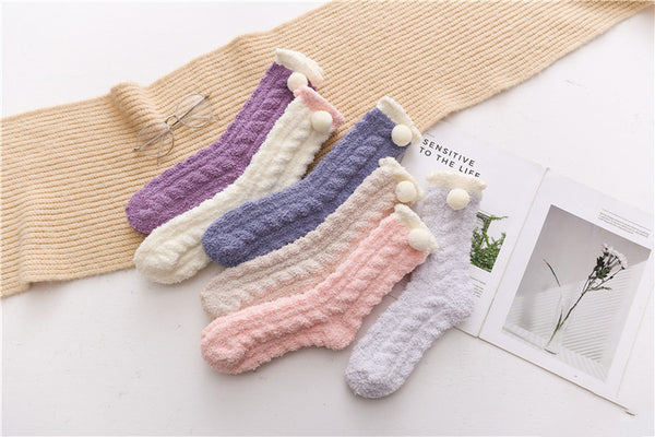 Wholesale Winter Comfy Warm Coral Fleece Sleep Socks Women Fuzzy Fluffy Crew Socks