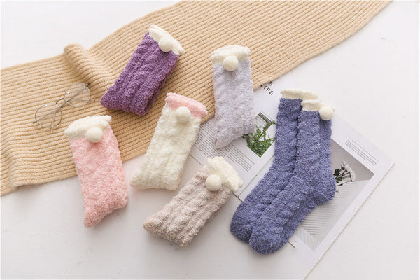 Wholesale Winter Comfy Warm Coral Fleece Sleep Socks Women Fuzzy Fluffy Crew Socks