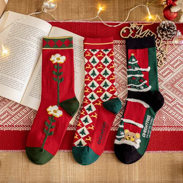 3 Pairs High Quality Cotton Novelty Funny Cartoon Christmas Socks Women Unisex New Year Couple Socks In Gift Box