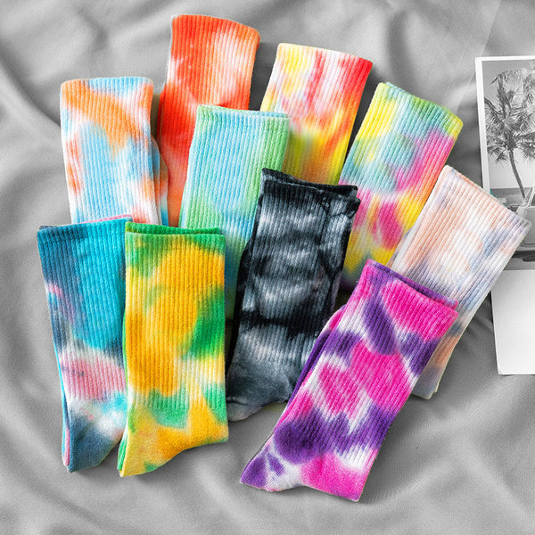 Men's and women's all-purpose casual tie dye soft cotton crew sock cushion fun sport socks