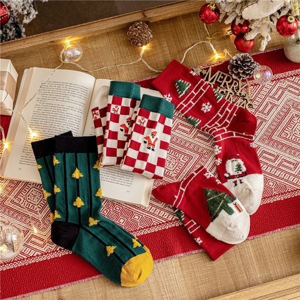 3 Pairs High Quality Cotton Novelty Funny Cartoon Christmas Socks Women Unisex New Year Couple Socks In Gift Box