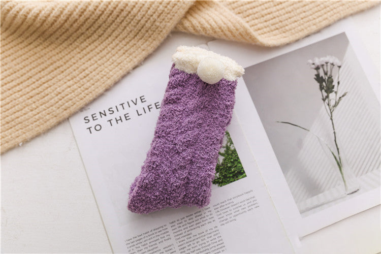 Wholesale Winter Comfy Warm Coral Fleece Sleep Socks Women Fuzzy Fluffy Crew Socks