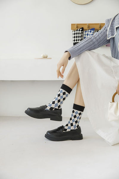 Diamond-shaped tube socks pure cotton socks