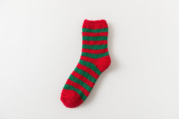 Fluffy Cozy Hair Yarn Xmas Cartoon Character Print Warm Fleece Christmas Socks for Women