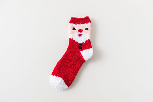 Fluffy Cozy Hair Yarn Xmas Cartoon Character Print Warm Fleece Christmas Socks for Women