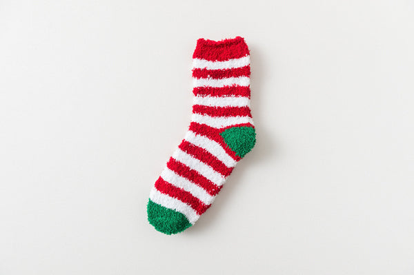 Fluffy Cozy Hair Yarn Xmas Cartoon Character Print Warm Fleece Christmas Socks for Women