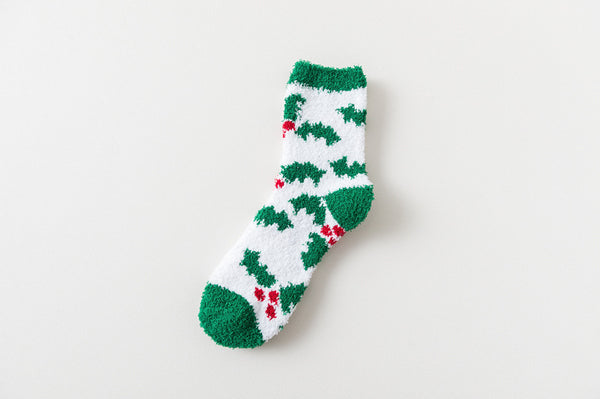 Fluffy Cozy Hair Yarn Xmas Cartoon Character Print Warm Fleece Christmas Socks for Women