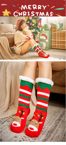 Xmas Cozy Warm Thick Fleece Silicon Pads Anti-Slip Indoor Floor Thermal Fuzzy Christmas Socks for Women