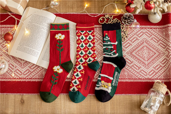 3 Pairs High Quality Cotton Novelty Funny Cartoon Christmas Socks Women Unisex New Year Couple Socks In Gift Box