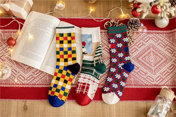 3 Pairs High Quality Cotton Novelty Funny Cartoon Christmas Socks Women Unisex New Year Couple Socks In Gift Box