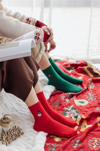 4 Pairs Santa Claus Deer Cartoon Logo Embroidered Socks Men Unisex Xmas Knitted Christmas Socks Gift Box