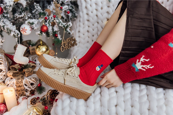 4 Pairs Santa Claus Deer Cartoon Logo Embroidered Socks Men Unisex Xmas Knitted Christmas Socks Gift Box