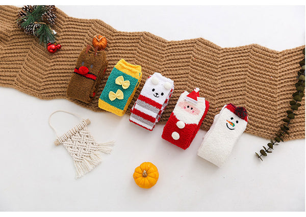 Fuzzy Cozy Fleece Red Santa Claus Design Over Knee Christmas Long Stocking Socks Women Winter