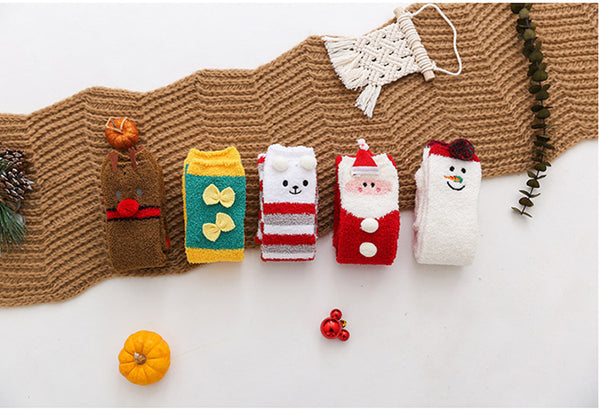 Fuzzy Cozy Fleece Red Santa Claus Design Over Knee Christmas Long Stocking Socks Women Winter