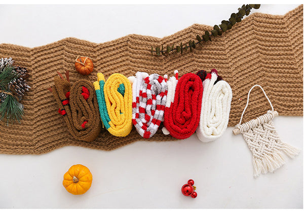 Fuzzy Cozy Fleece Red Santa Claus Design Over Knee Christmas Long Stocking Socks Women Winter