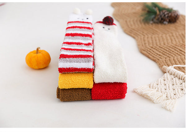 Fuzzy Cozy Fleece Red Santa Claus Design Over Knee Christmas Long Stocking Socks Women Winter